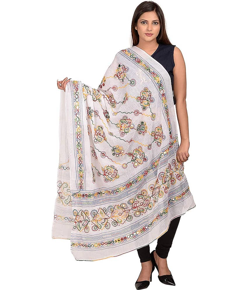 Apratim - White Cotton Women's Dupatta - ( Pack of 1 )