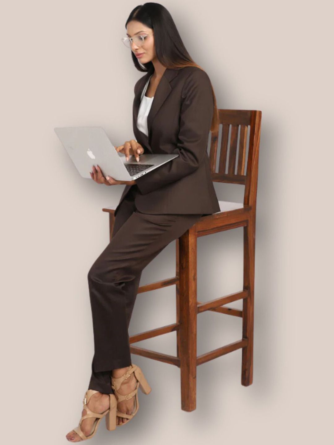Poly Cotton Blazer - Chocolate Brown-S