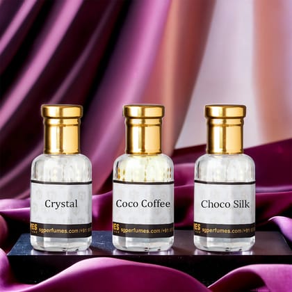 3 Pcs French Attar Set Crystal, Coco Coffee and  Choco Silk 12ml each-12ml