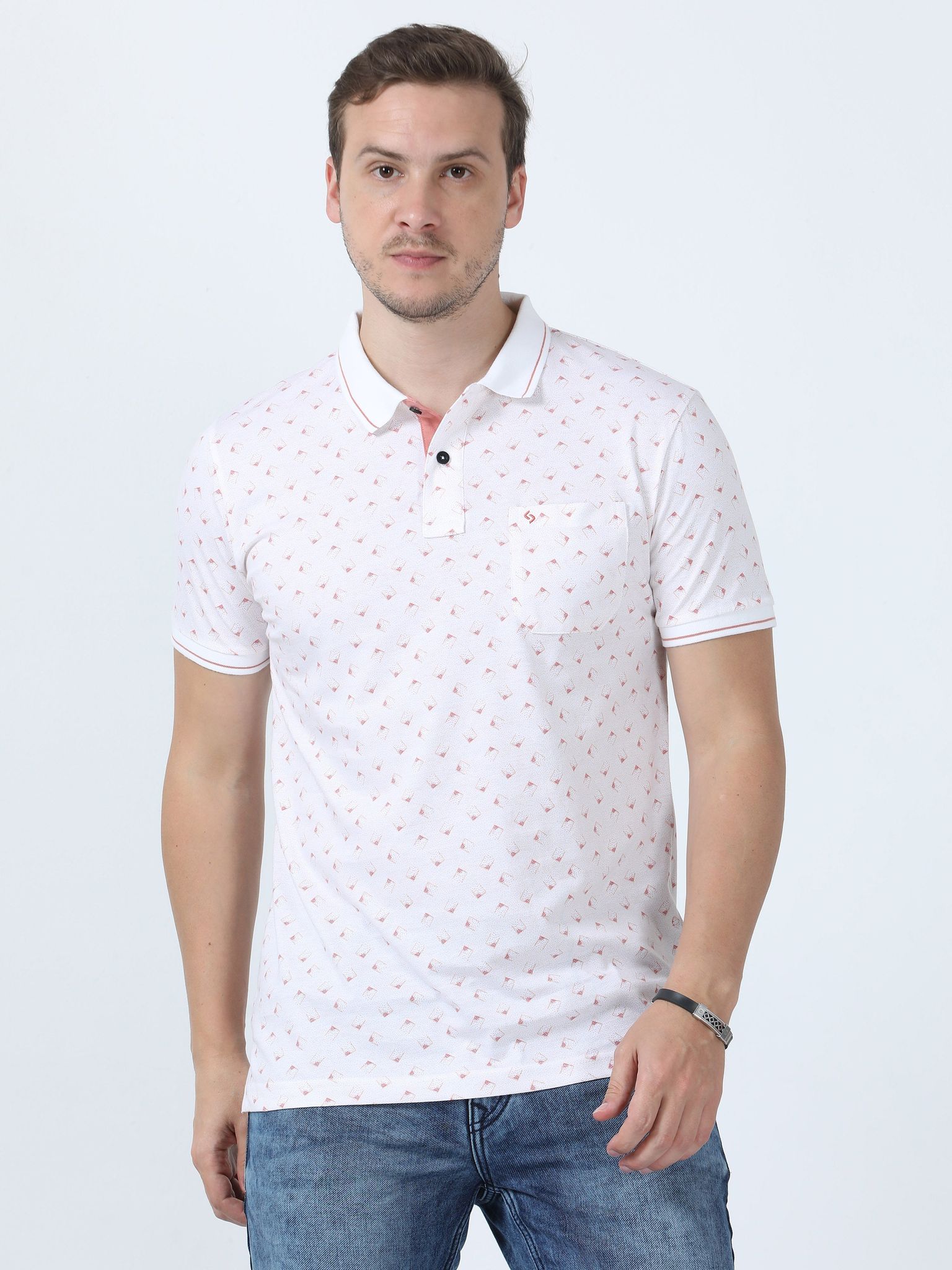 Classic Polo Men's Printed White/Red Cotton Half Sleeve T-Shirt | BELLO - 261 B SF P