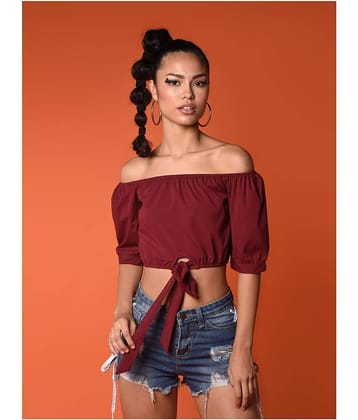 Chimpaaanzee Women's Polyester Knot Front Top ( Maroon )