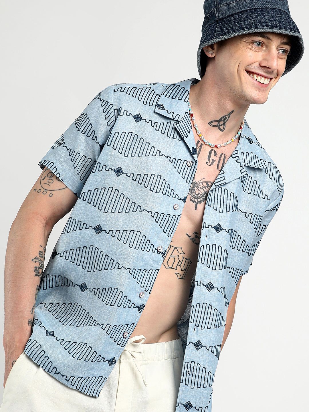 Embroidered Geometric-Lined Shirt-S