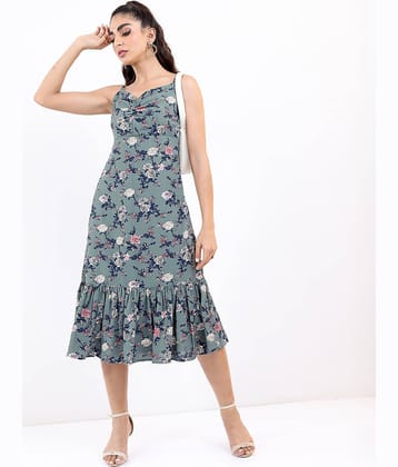 Ketch Polyester Printed Midi Women's A-line Dress - Green ( Pack of 1 )