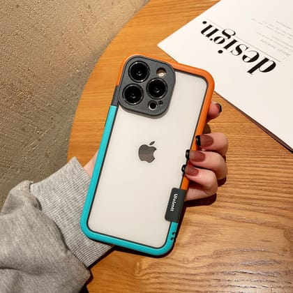 iPhone Series Soft TPU Bumper Frame Edge Protection Case With Camera Protection-iPhone 15 Pro / Blue & Orange