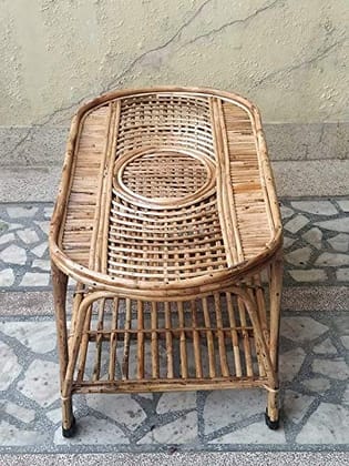 Dastkar Crafts Rattan Modern Oval Centre Table Multi-Use Shelf for Kitchen Dining Room Living Room