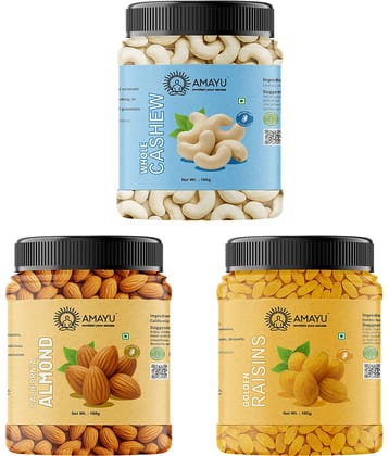 AMAYU Cashew nut (Kaju),Almond (Badam),Raisin (Kishmish) 100g Each (Pack of 3)
