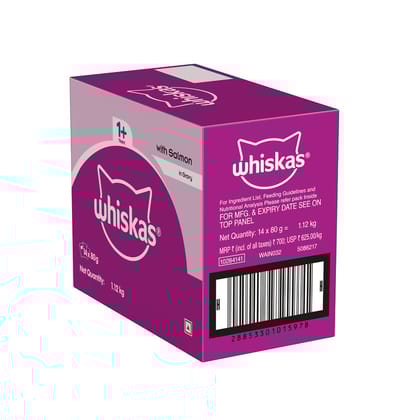 Whiskas Salmon in Gravy Adult (1+ Years) Wet Cat Food (80gx14)