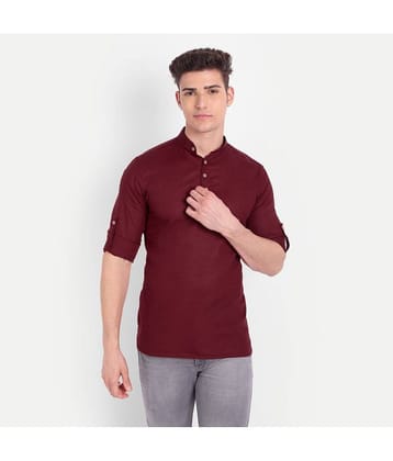 Vida Loca Linen Slim Fit Solids Rollup Sleeves Men's Casual Shirt - Black ( Pack of 1 )
