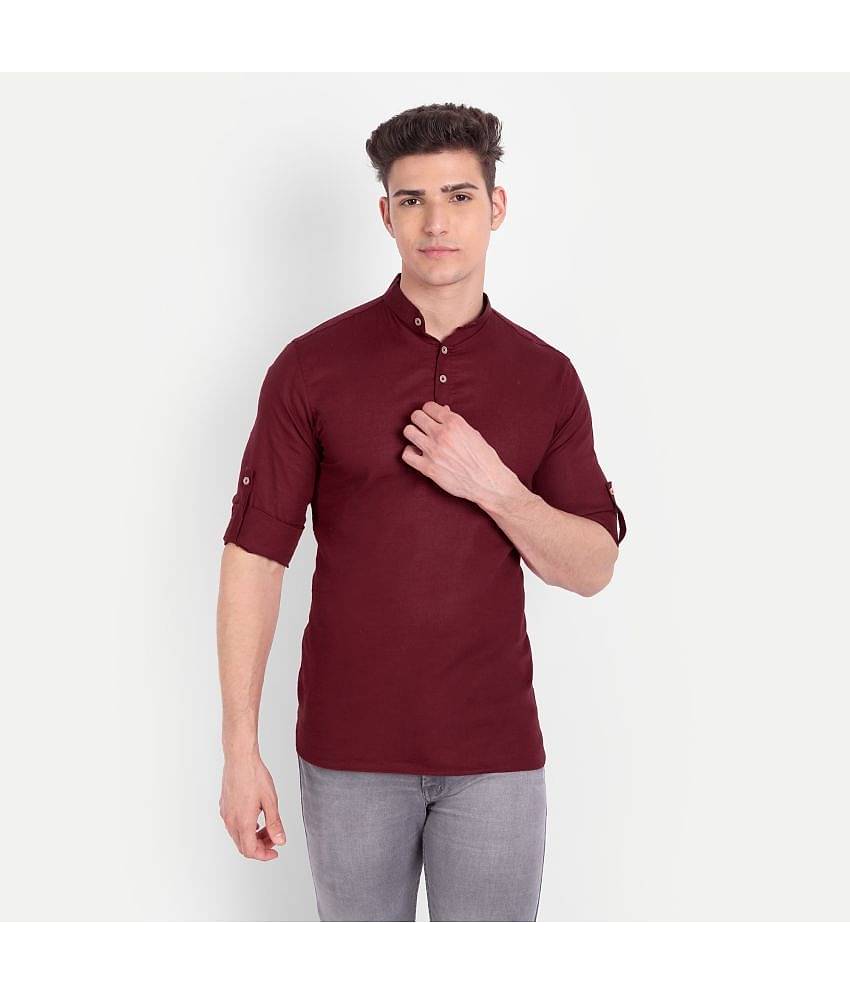 Vida Loca Linen Slim Fit Solids Rollup Sleeves Men's Casual Shirt - Black ( Pack of 1 )