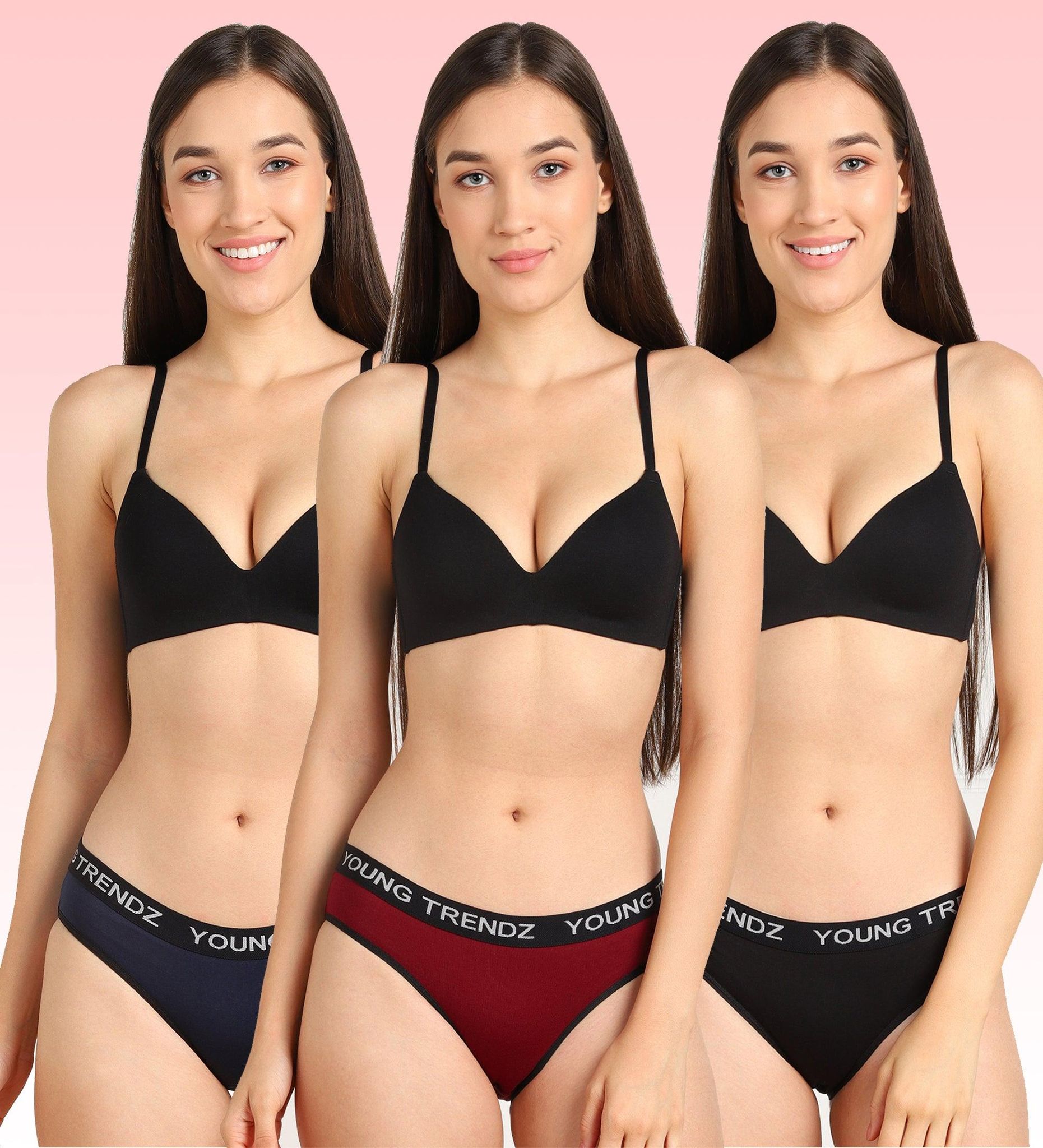 Young Trendz Womens YT Elastic Hipster - 3pcs Pack-XS / Navy Maroon Black