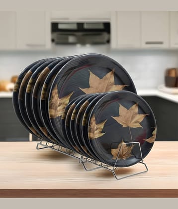 Inpro 12 Pcs Melamine Black Full Plate & Half Plate