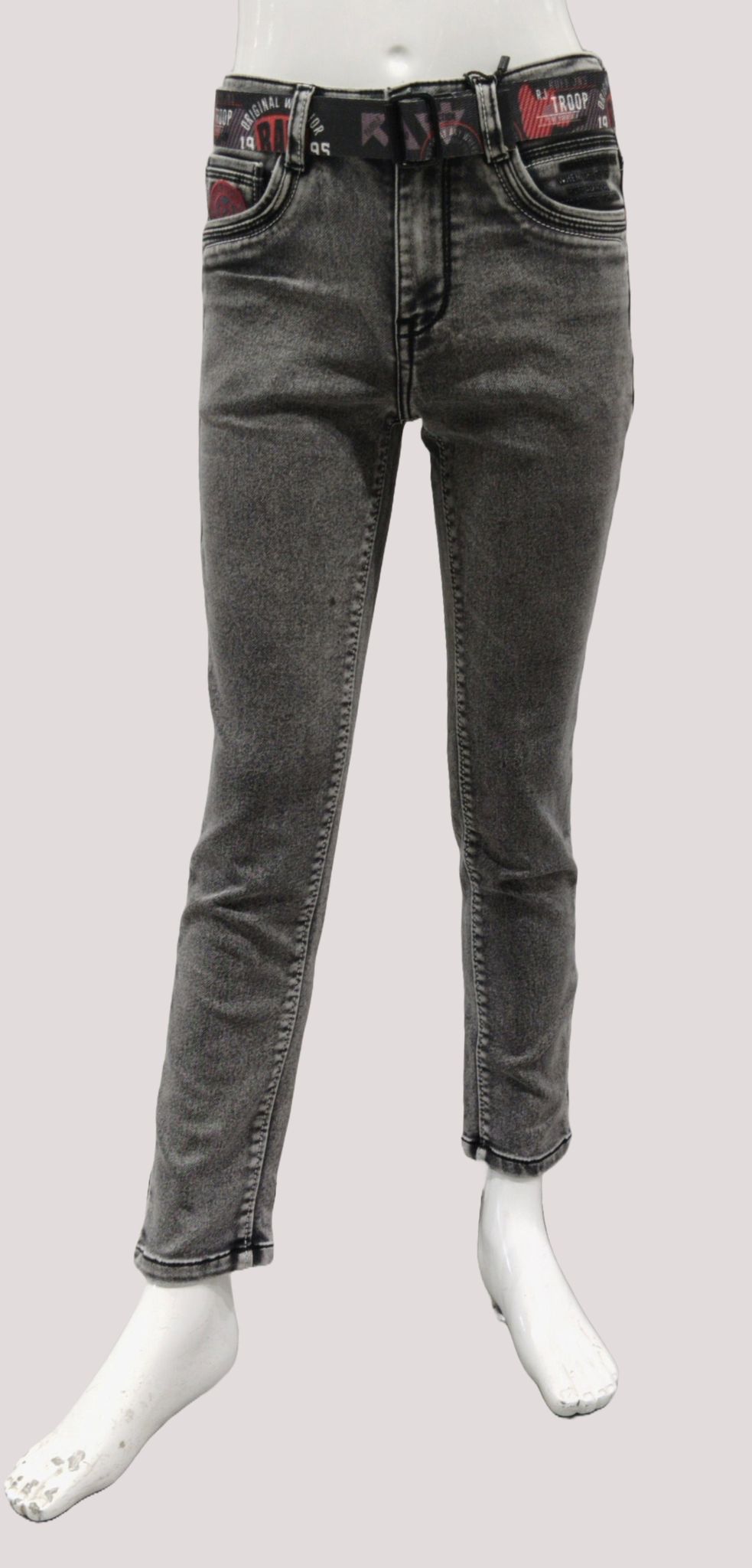 Boys Fancy Grey Denim Jeans-JK-12231 GRY / Grey / 34