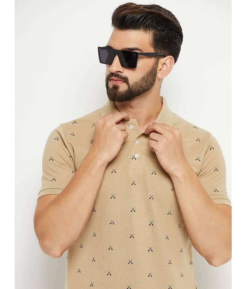 ZEBULUN Pack of 1 Cotton Blend Regular Fit Printed Half Sleeves Men's Polo T Shirt ( Beige )