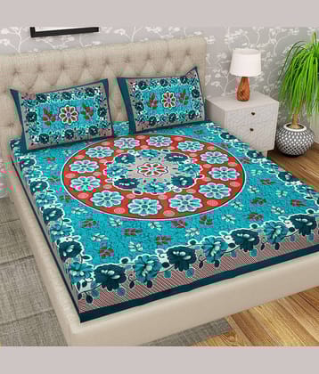 Cosito Cotton 1 Double Bedsheet with 2 Pillow Covers ( Green )