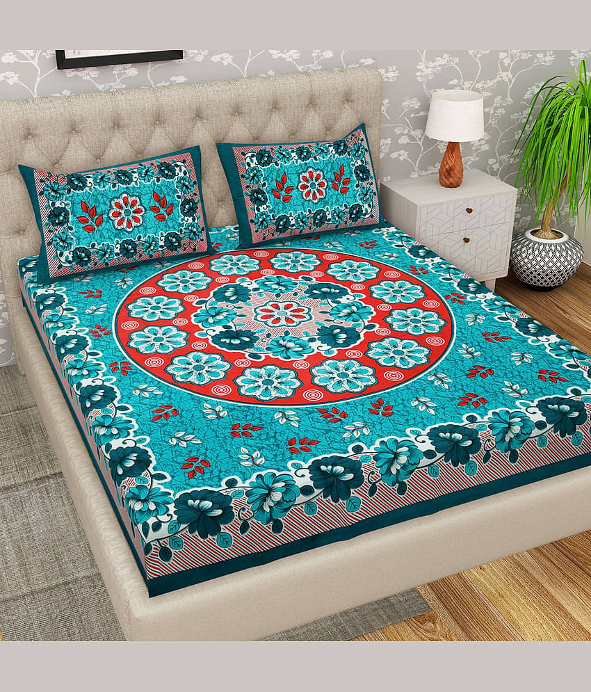 Cosito Cotton 1 Double Bedsheet with 2 Pillow Covers ( Green )