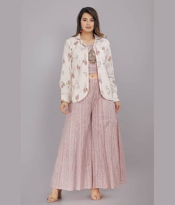 HIGHLIGHT FASHION EXPORT Women Cotton Printed Jacket Style Kurti With Palazzo ( Pink )