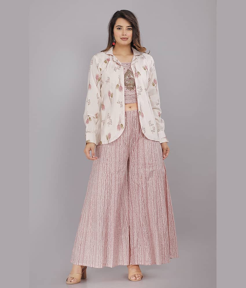 HIGHLIGHT FASHION EXPORT Women Cotton Printed Jacket Style Kurti With Palazzo ( Pink )