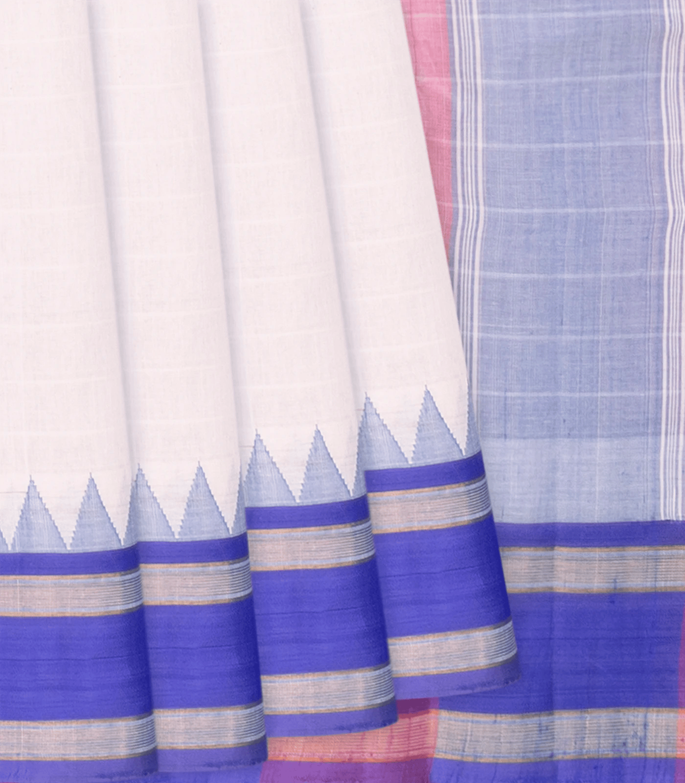 White Handloom Rasipuram Cotton Saree WIth Contrast Ganga Jamuna Silk Border-White-White