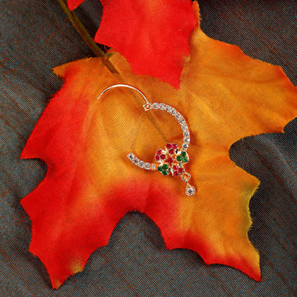 CZ Enamel Nose Pin-Red-Green-White / Gold Plated