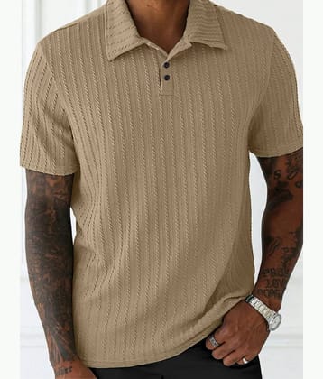 KAJARU Men Polyester Regular Fit Popcorn Textured Polo T Shirt ( Cream )