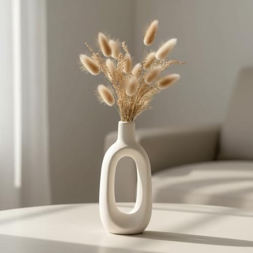 Vase 6 Inch (Pack of 1) | White Decorative Vase for Dried Flowers & Pampas Grass | Vases for Centerpiece Modern