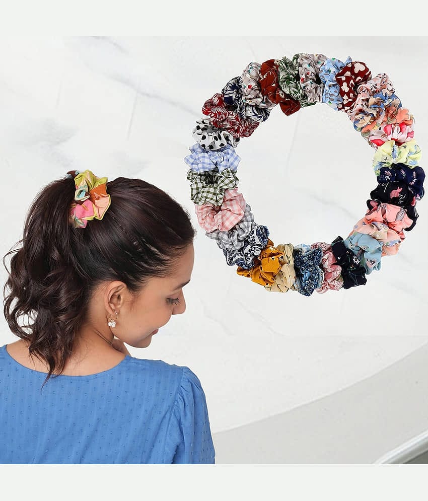 Premium Printed Satin Scrunchies Hair Ties , 12Pcs (Multi)