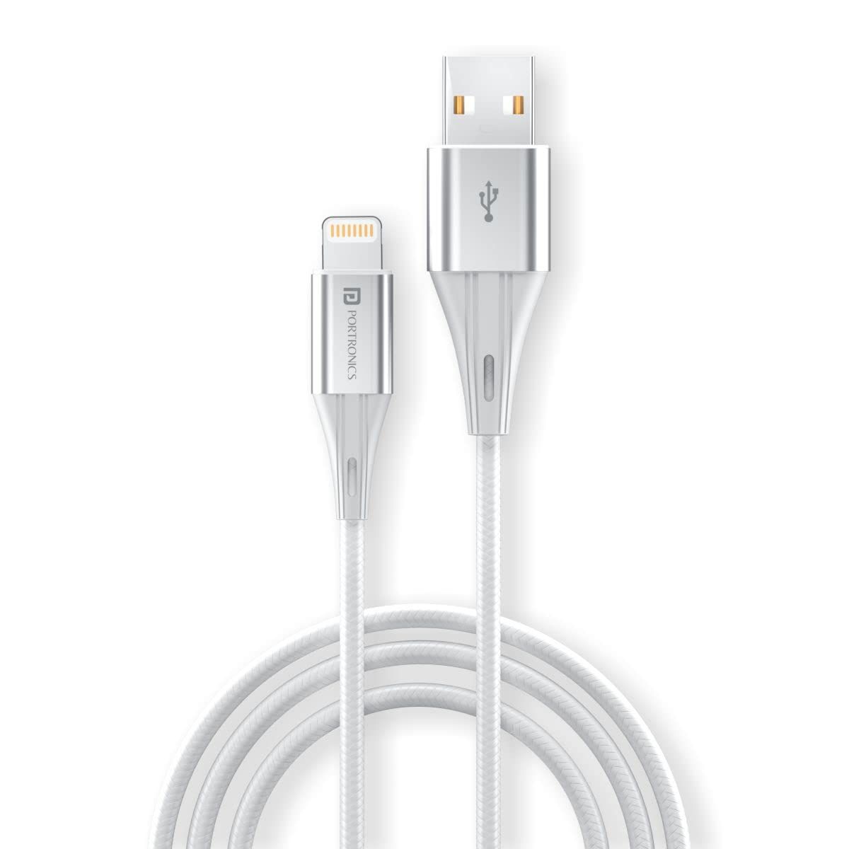 Portronics Konnect B plus 8 Pin USB Cable 3.0 Amp Output with Charge & Data Sync with 1m (White)