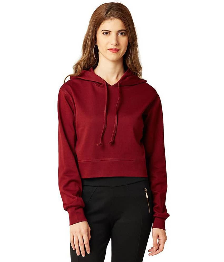 Miss Chase Cotton Maroon Hooded Sweatshirt