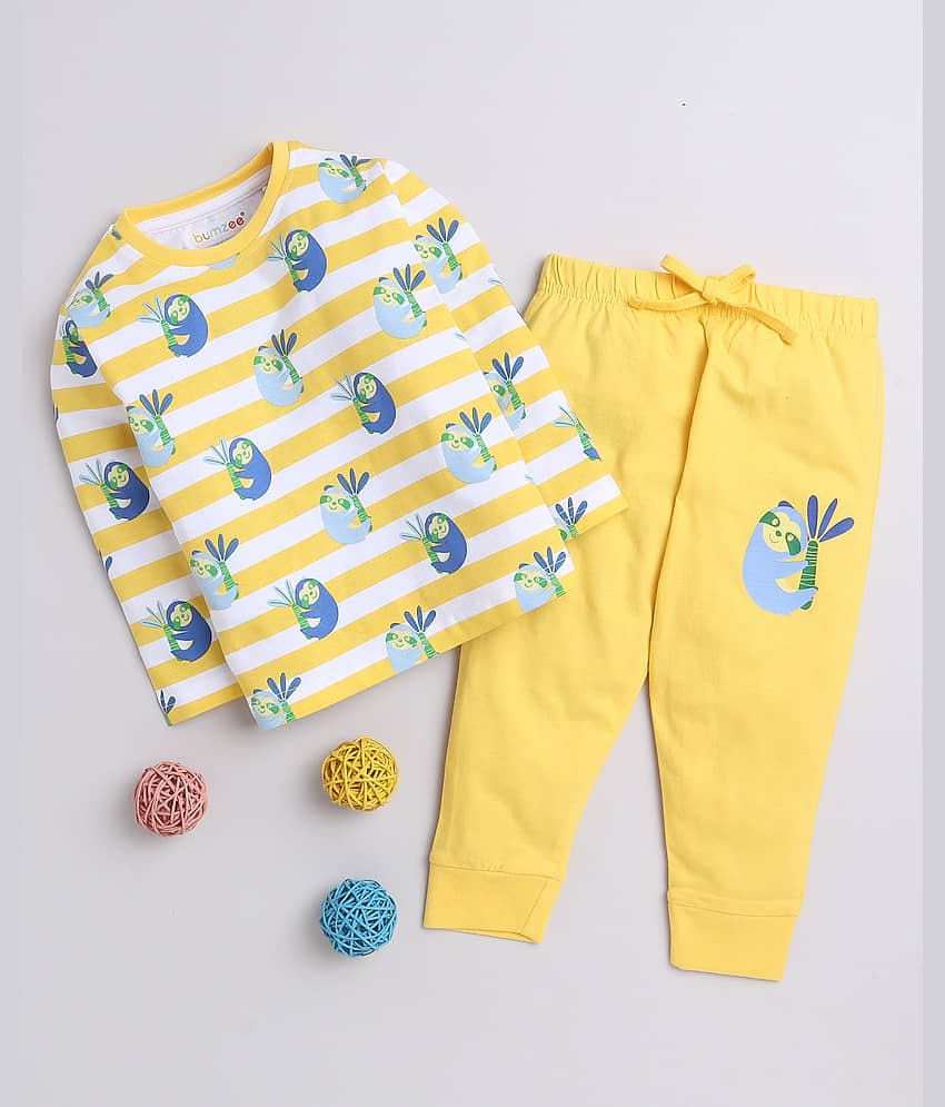 BUMZEE Pack of 2 Baby Boys 100% Cotton Tshirt & Pajama set ( Yellow )