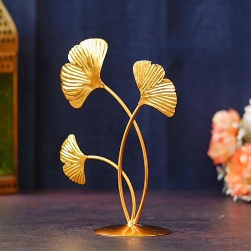 Iron Gold Plated 3 Leaf Shape Decoration Table Stand for Home and Living Room Decor - (7.8 inches, Gold)-