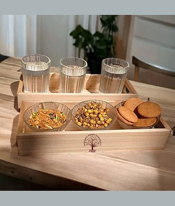 SWH Wooden Serving Tray 1000 ml Brown ( Set of 2 )