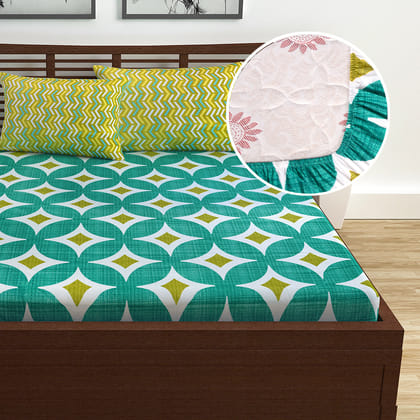 Geometric Sparkle Elastic Fitted Double Bed Bedsheet-Double / Green / ME1152-FDB