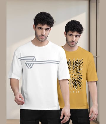 BULLMER Pack of 2 Cotton Blend Oversized Fit Men's T-Shirt ( Mustard )