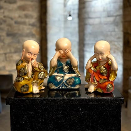 Baby Buddha Monk Figurine Set of 3 H- 17 cm-Poly Resin