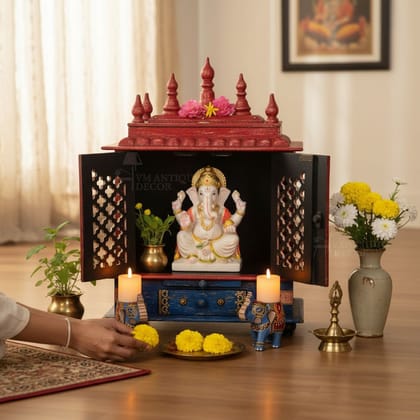 Indian Brass Fitted Distressed Colour Handmade Mandir-Wall Pooja God Stand