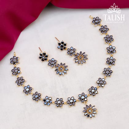 Elegant Floral Mirror Work Necklace and Earring Set - Talish Jewelry