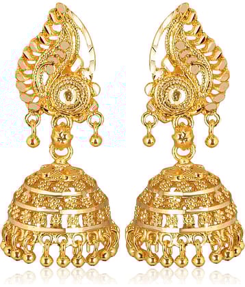 Vighnaharta Golden Jhumki Earrings ( Pack of 1 )