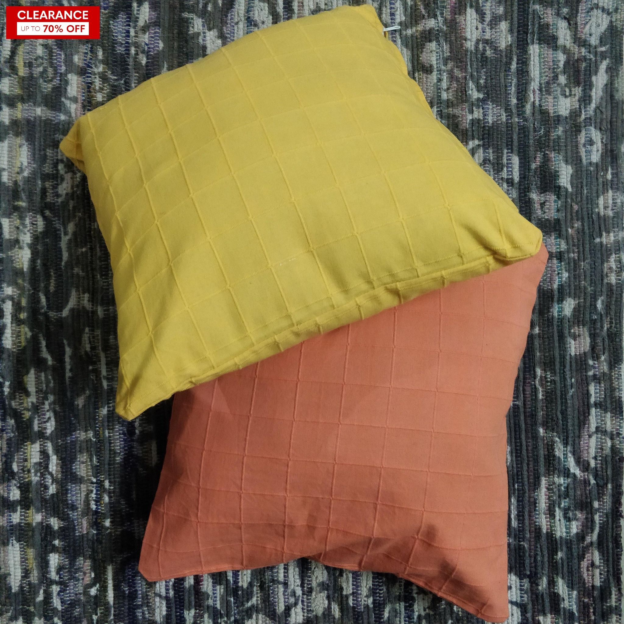 16" Checkered Thick Cushion Cover Pair-16 x 16 inches