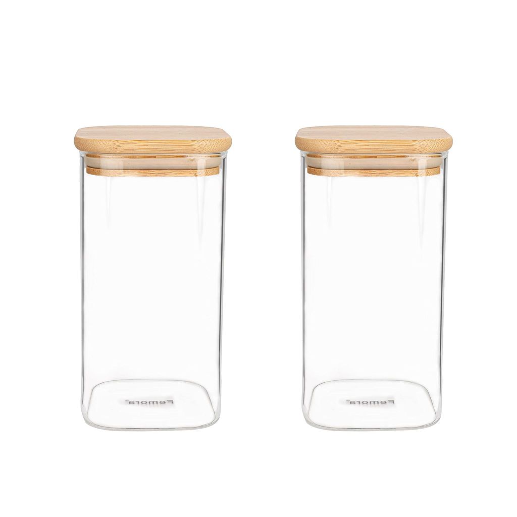 Femora Borosilicate Glass Jar 700 ML, 2 pcs, with Wooden Tray