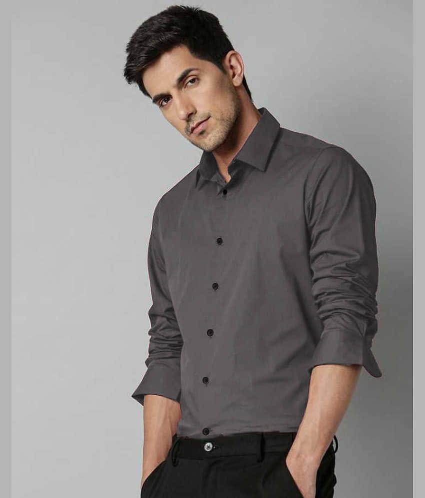 Eviqe Cotton Blend Regular Fit Solids Full Sleeves Men's Casual Shirt - Grey ( Pack of 1 )