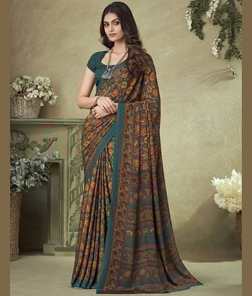 Samah Crepe Printed Saree With Unstitched Blouse Piece ( Pink )