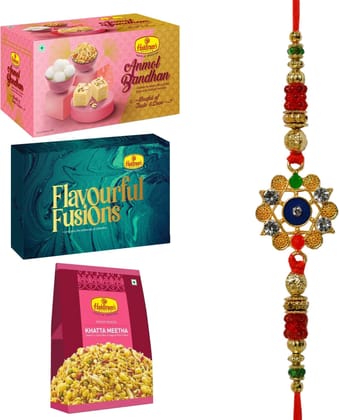 Haldiram's Nagpur Anmol Bandhan(Gift Box),Flavourful Kaju500g,Khatta Meetha200g With Rakhi Assorted Gift Box (Multicolor)