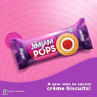 Britannia JimJam Pops Crunchy Open Cookie - With Vanilla Creme & Jammy Centre, 350 g