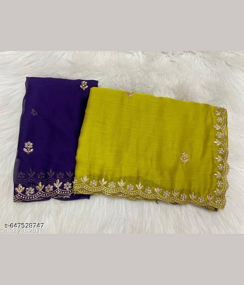 Shivadit ethnic Chiffon Embroidered Regular Saree With Unstitched Blouse Piece ( Yellow )