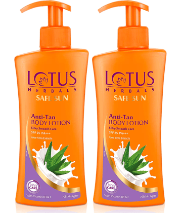 Lotus Herbals Safe Sun Anti-Tan Bodylotion, Spf 25 Pa+++ with Aloe Vera Extracts, 250ml (Pack of 2)