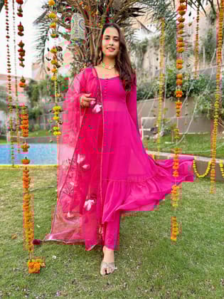 Pink Georgette Suit Set-S