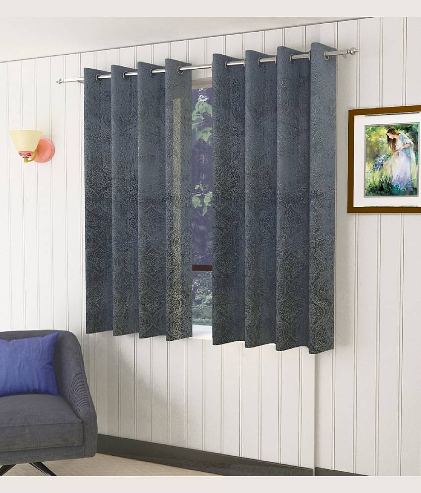 Homefab India SelfDesign Blackout Eyelet Window Curtain 5ft (Pack of 2) - Light Grey