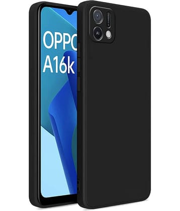 Oppo - Black Silicon Plain Cases Compatible For OPPO A16K ( Pack of 1 )