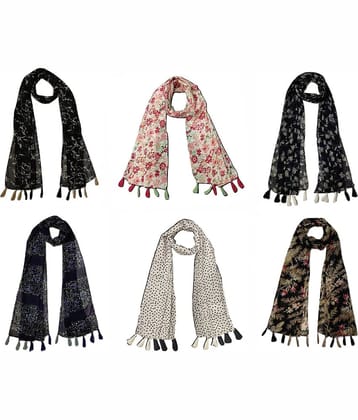 stolevilla Multi Printed Poly Cotton Yarn Stoles ( Pack of 6 )