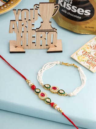 NVR Set of 2 Multicolor Oval Shape Kundan Studded & Beads Bhaiya Bhabhi Rakhi Combo-One Size / Multicolor
